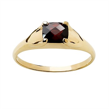 Mini Chequerboard Ring | 6x5mm Garnet