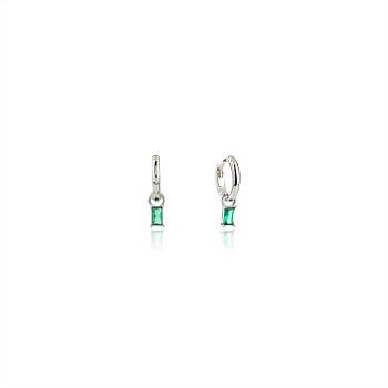 Baby Baguette Earrings - Silver/Green