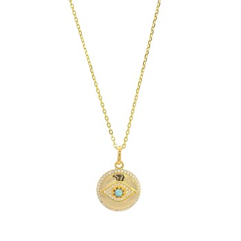 Blue Created Opal Evil Eye Medallion Gold