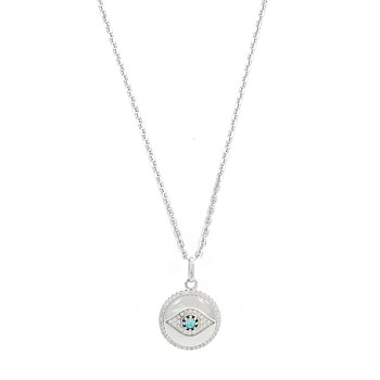 Blue Created Opal Evil Eye Medallion Silver
