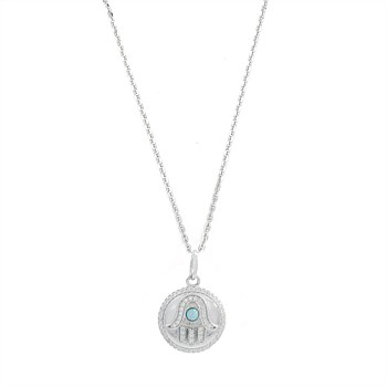 Blue Created Opal Hamsa Medallion Silver
