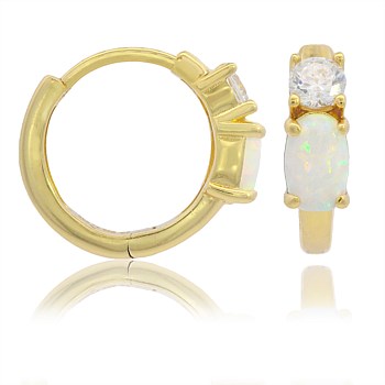 Opal Glow White Created Opal Hoop Earrings Gold