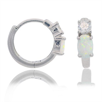 Opal Glow White Created Opal Hoop Earrings Silver
