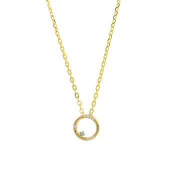 Opal Glow Blue Created Opal Circle Pendant Gold