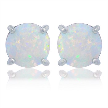 Opal Glow White Created Opal Stud Earrings Silver