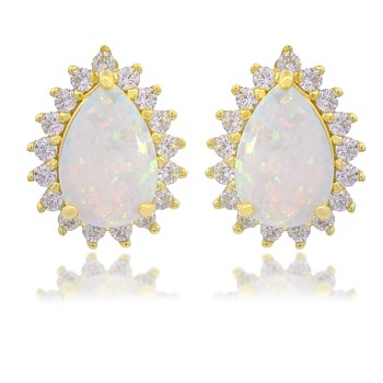 Rozelle White Created Opal Earrings Gold