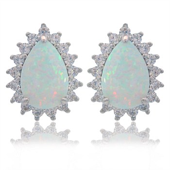 Rozelle White Created Opal Earrings Silver