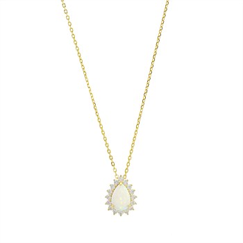 Rozelle White Created Opal Pendant Gold