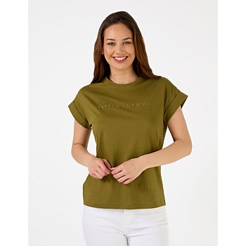 Cuff Sleeve T-Shirt Moss Embroided Logo