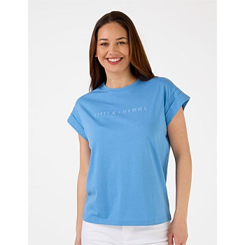 Cuff Sleeve T-Shirt Sky Embroided Logo