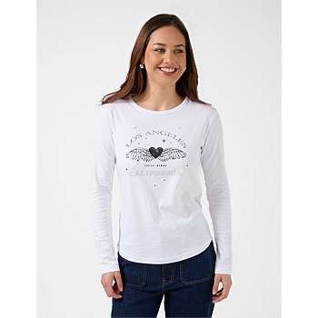 Long Sleeve Tee White Grunge Heart