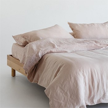 Linen Duvet Set - King Single, Blush