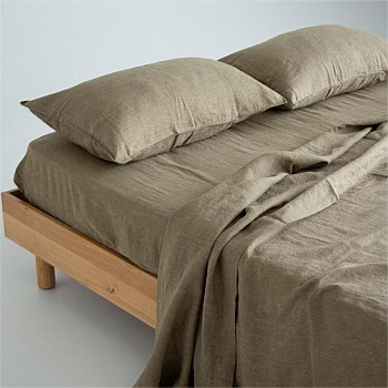 Linen Duvet Set - Olive Pinstripe, King Single