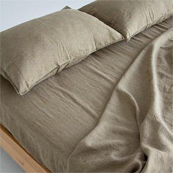 Linen Fitted Sheet - Olive Pinstripe