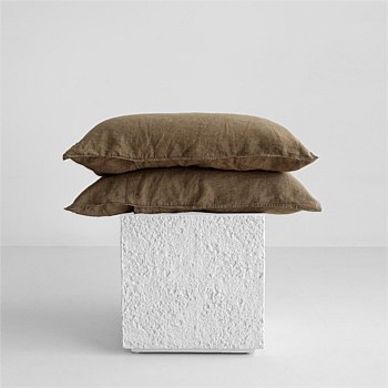 Linen Pillowcases - Olive Pinstripe