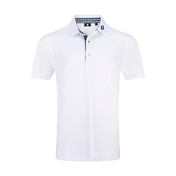 Men's Stretch Pique Solid w/Gingham Trim