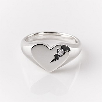 Perfectly Flawed Heart Ring with Lab Diamond in Sterling Silver – Size L