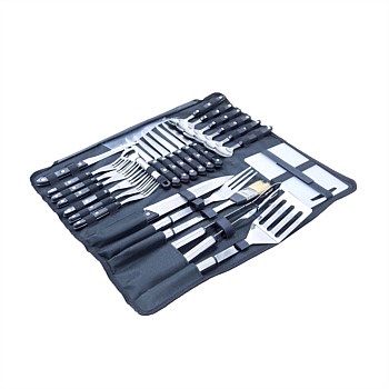 26 Piece Stainless Steel Cutlery and BBQ Set in Canvas Wrap with Handles