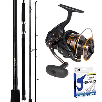 BG 5000 & BG Bluewater Topwater Fishing Rod and Reel Combo + X4 300M 50Lb