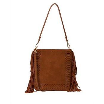 Claudette Shoulder Bag Tan Suede + Fringe