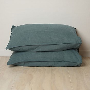 100% French Linen Pillowcase Pair- Lagoon