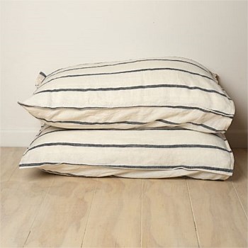 100% French Linen Pillowcase Pair- Midnight Stripe