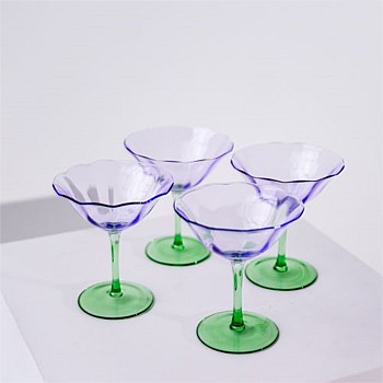 Fleur Cocktail Coupe- Set of 4- Green/Lilac