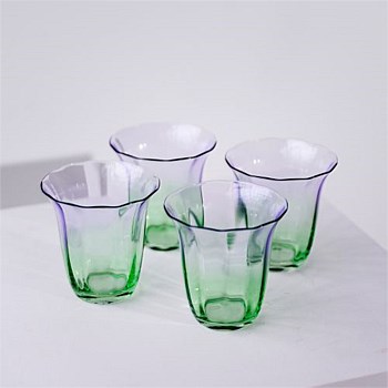 Fleur Stemless Glass- Set of 4- Green/Lilac