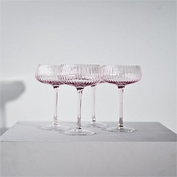 Ribbed Champagne Coupe- Set 4 Blush