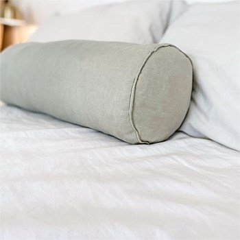 100% French Flax Linen Feather filled Bolster Cushion- Sage