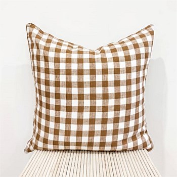 100% French Flax Linen Feather filled Cushion- Ginger Gingham