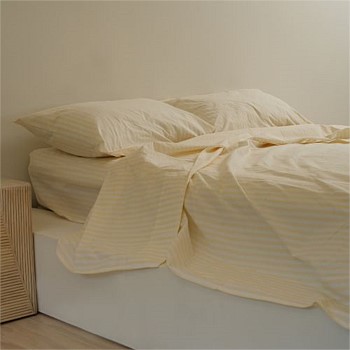 100% Stonewashed Cotton Sheet Set- Butter Stripe