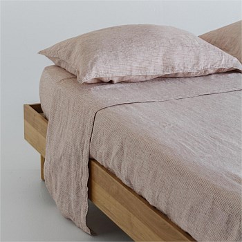 Linen Flat Sheet - Mini Terracotta Stripe