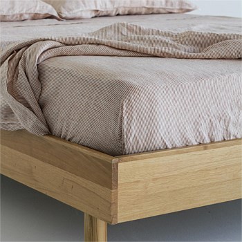 Linen Fitted Sheet - Mini Terracotta Stripe