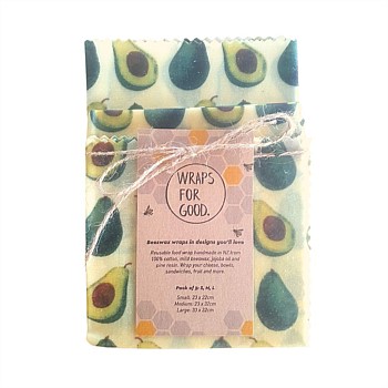 Beeswax Reusable Food Wraps 3 Pack - Avocados